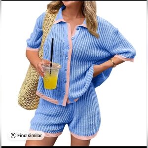 Blue and Pink Knit Short Set